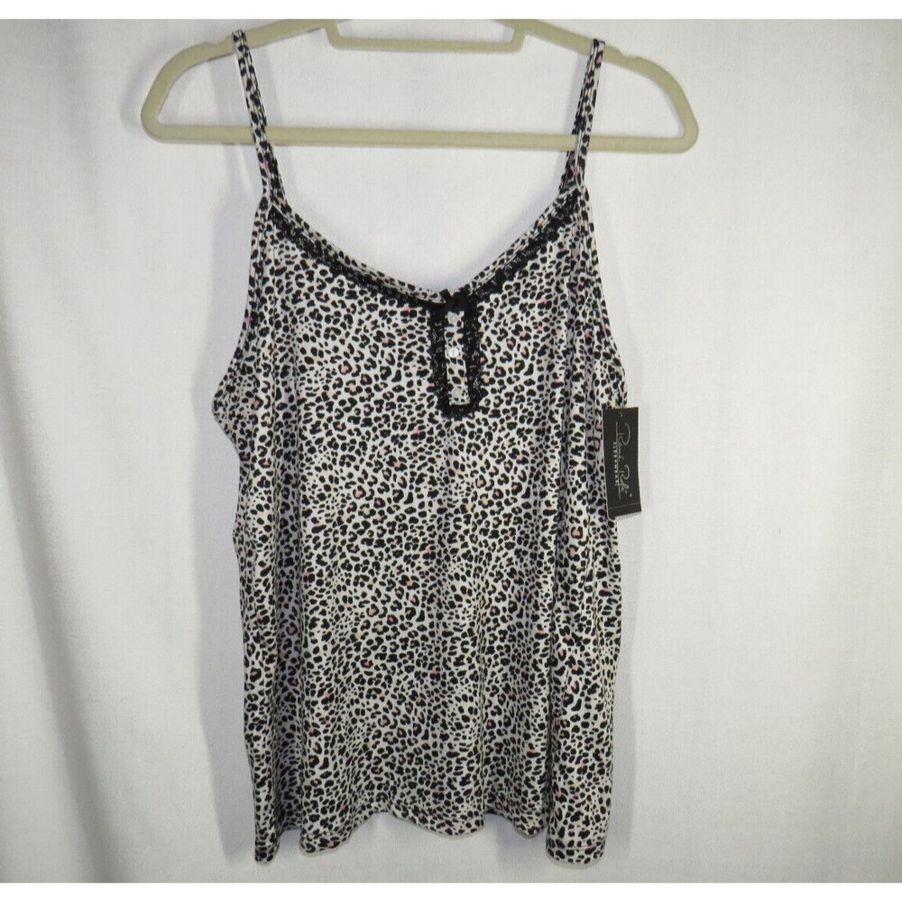 Rene Rofe Women's Leopard Print Lace Trim Sleep Tank Size Large